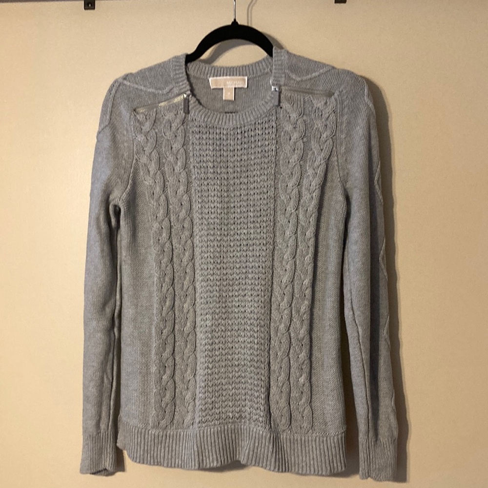 Michael Kors Gray Crew Neck Cable Knit Sweater